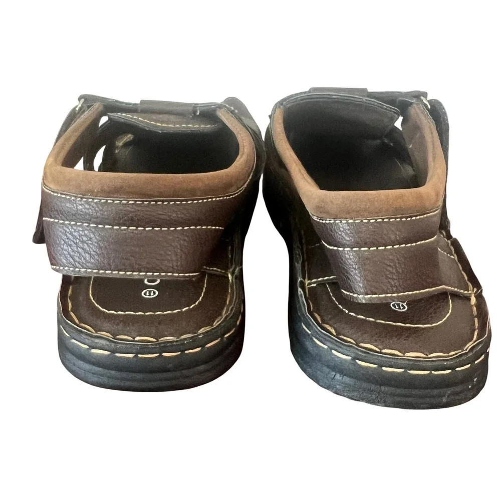 Cherokee Mens Dark Brown Faux Leather Fisherman Sandals Size 11 Hook and Loop